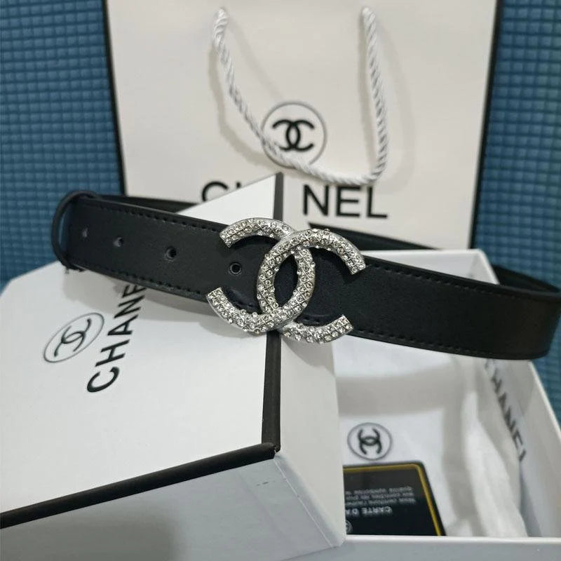 2025 2 Colors Double C Diamond Black Leather Belt