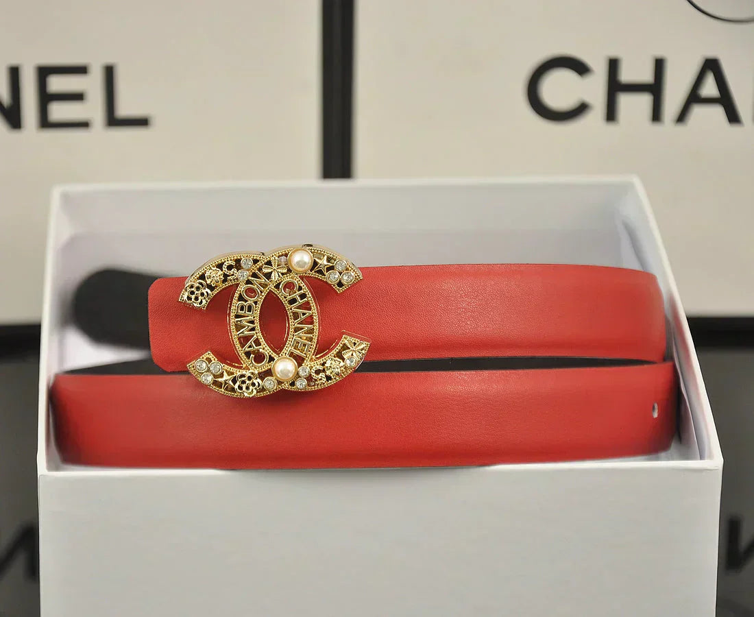 2025 6-color double C hollow-out LOGO pearl belt