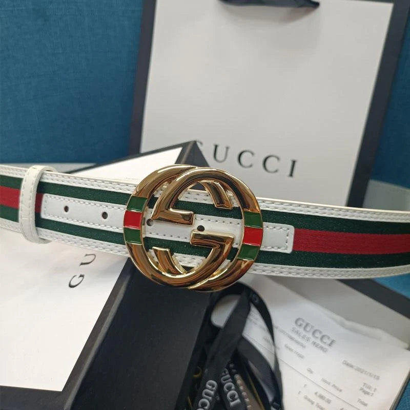 2025 3 Colors Double G Stripe Leather Belt