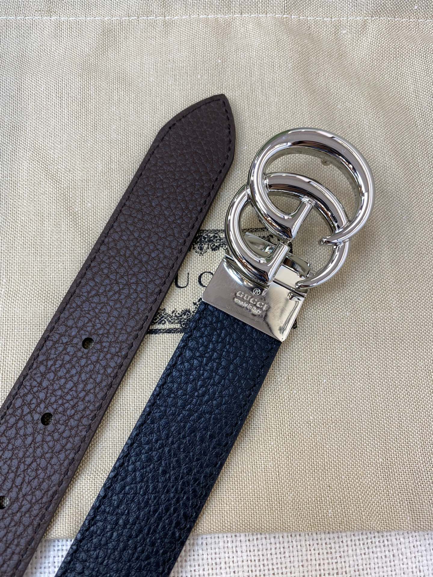 2025 Double-sided imported top-layer cowhide lychee pattern belt, black and coffee, width 3.0