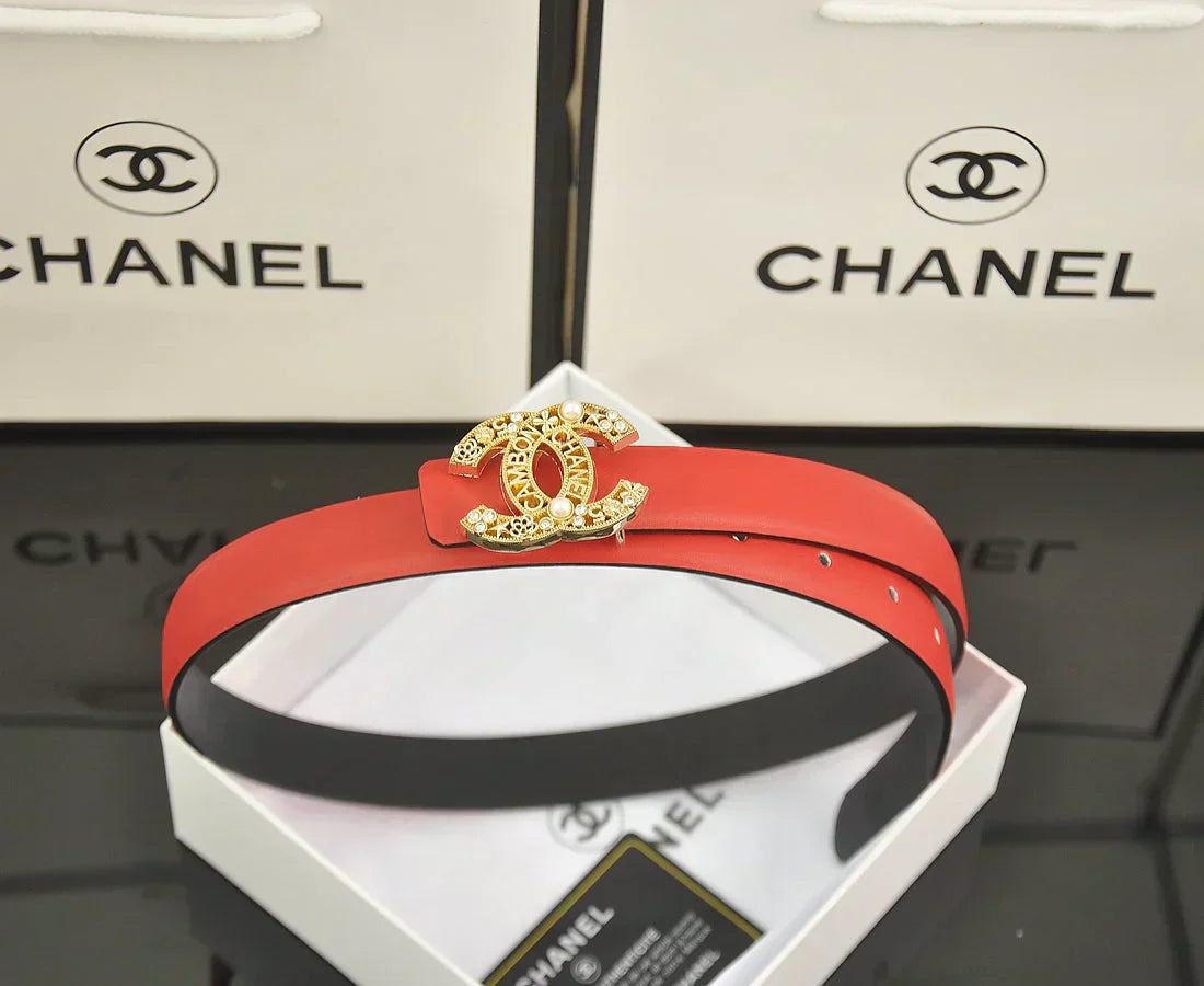 2025 6-color double C hollow-out LOGO pearl belt