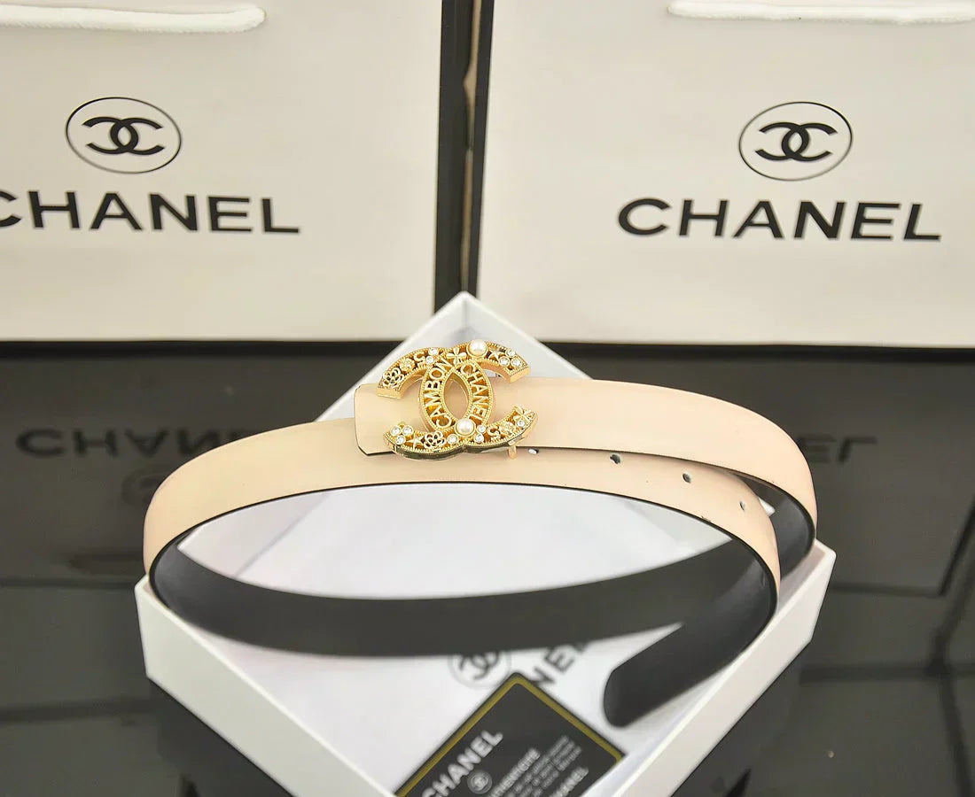 2025 6-color double C hollow-out LOGO pearl belt