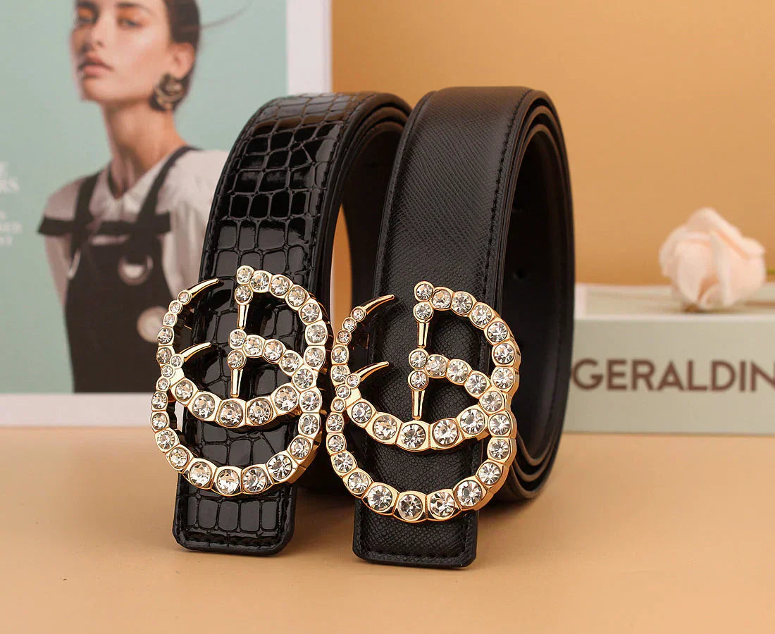 2025 2 Styles Double G Rhinestone Belt