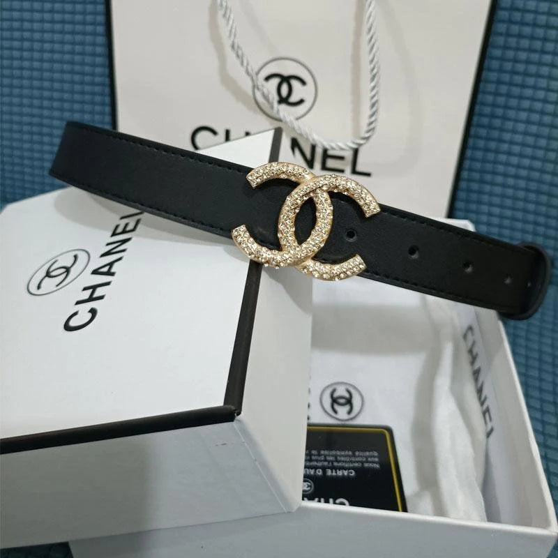 2025 2 Colors Double C Diamond Black Leather Belt