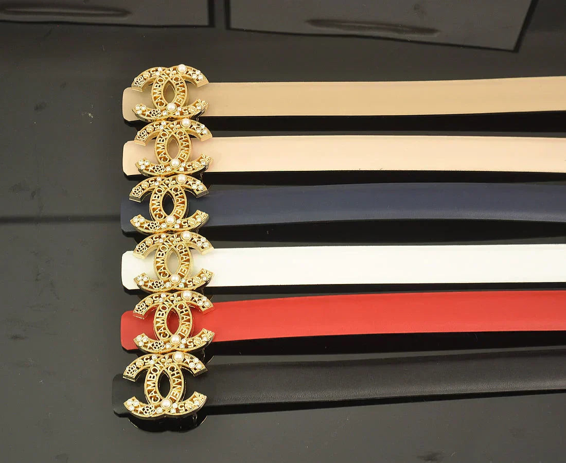 2025 6-color double C hollow-out LOGO pearl belt
