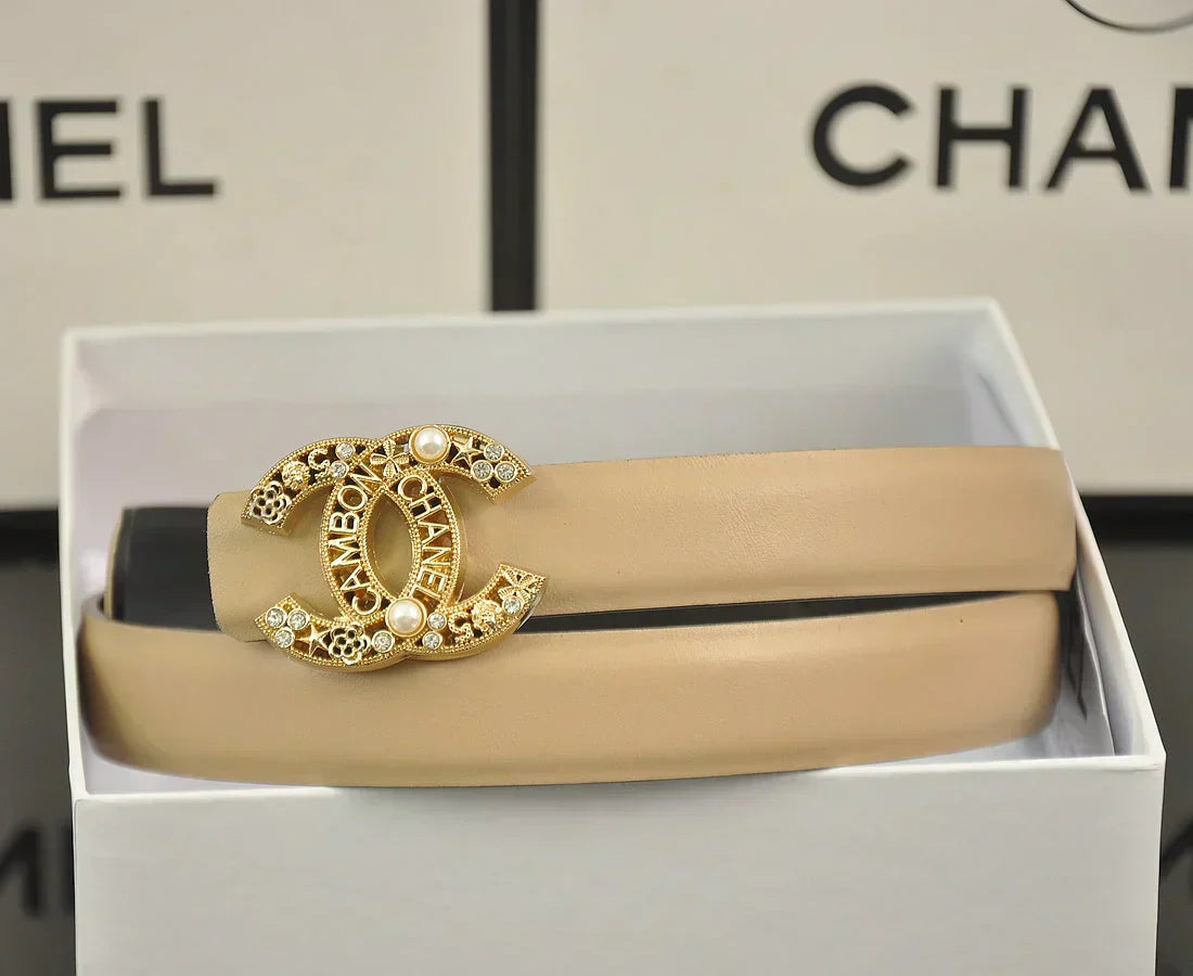 2025 6-color double C hollow-out LOGO pearl belt