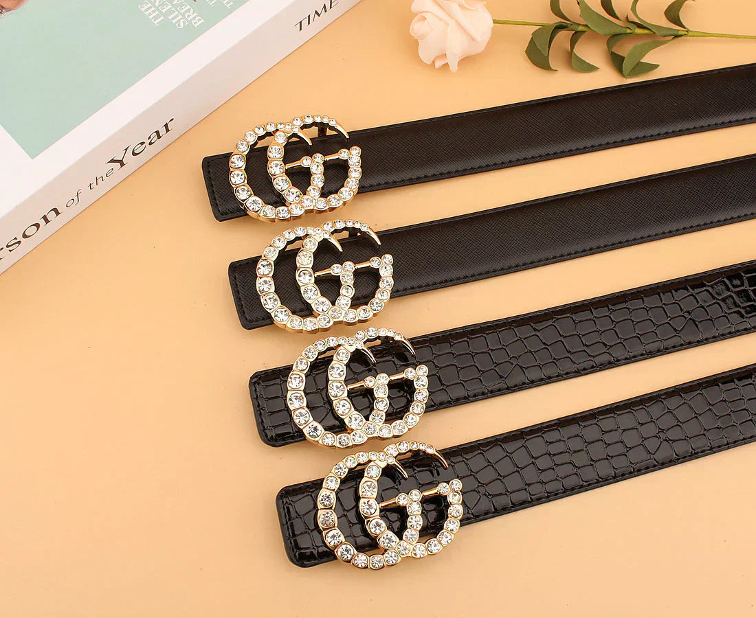 2025 2 Styles Double G Rhinestone Belt