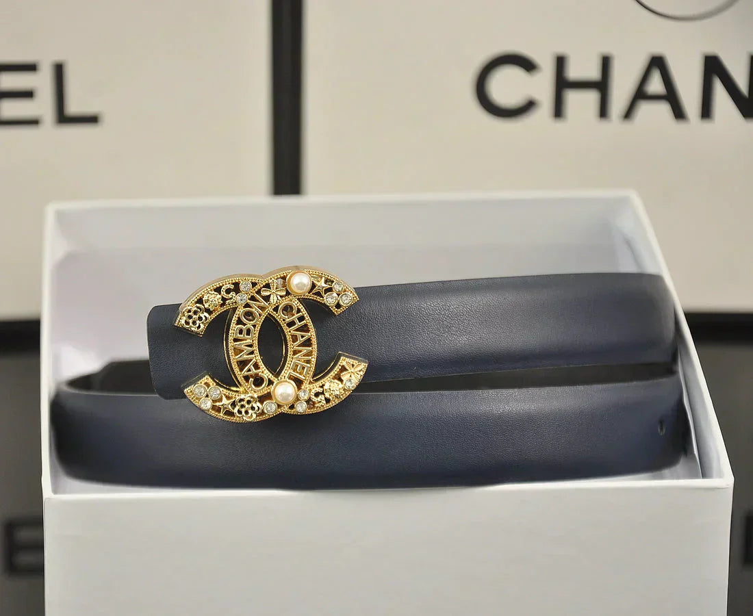 2025 6-color double C hollow-out LOGO pearl belt
