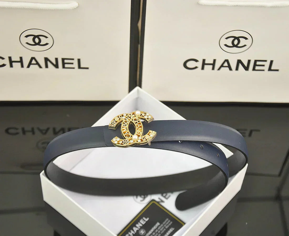 2025 6-color double C hollow-out LOGO pearl belt