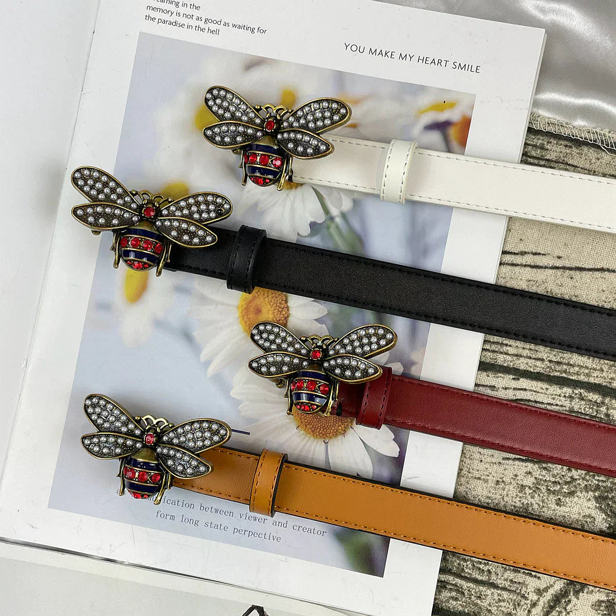 2025 belt 4 Colors bee lychee pattern double-sided belt