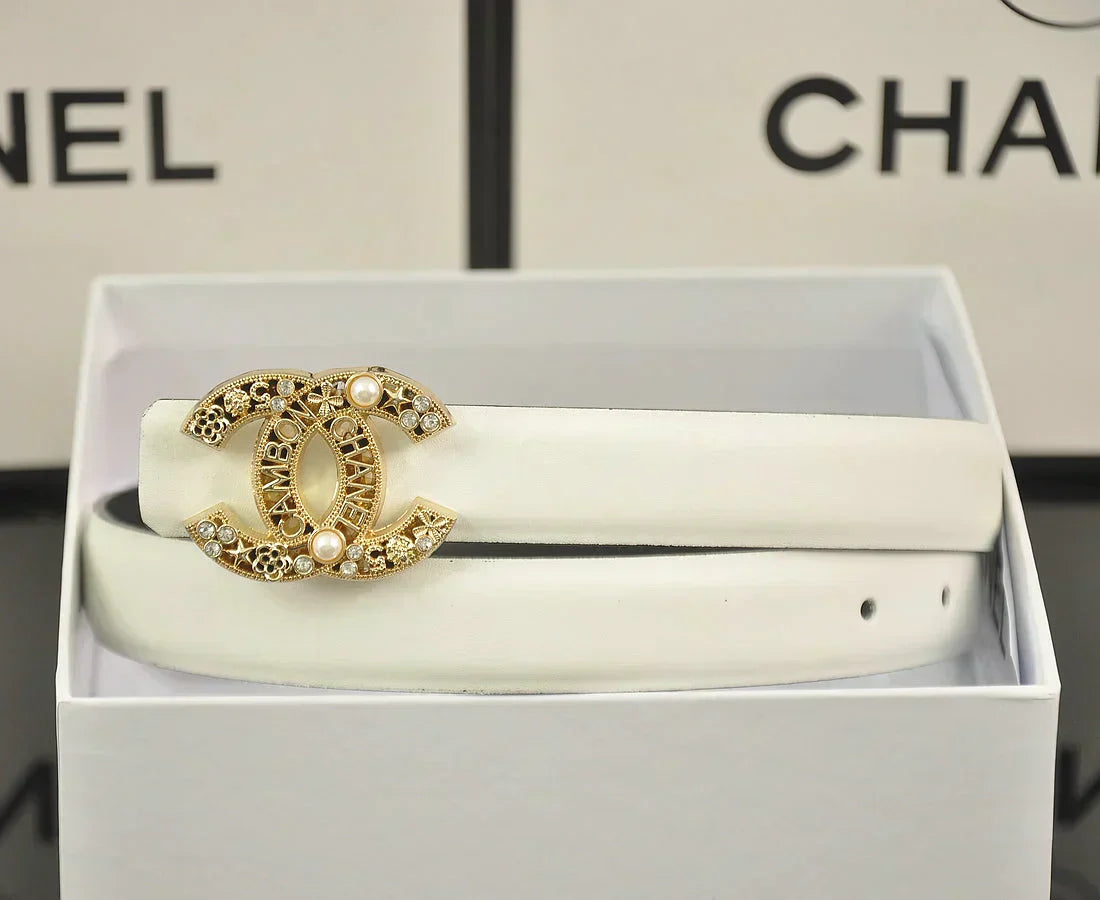 2025 6-color double C hollow-out LOGO pearl belt