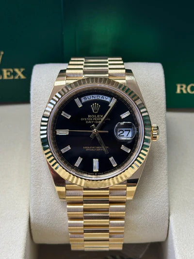 Gold President Day-Date 40mm Black Diamond Rectangular Dial - 228238 - New Watch for 2025