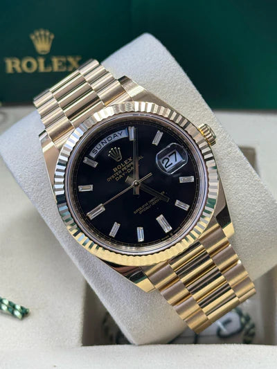 Gold President Day-Date 40mm Black Diamond Rectangular Dial - 228238 - New Watch for 2025