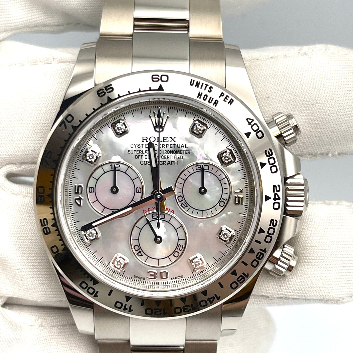 2025 Watch Daytona 116509 White Gold Mother Of Pearl Diamond Dial