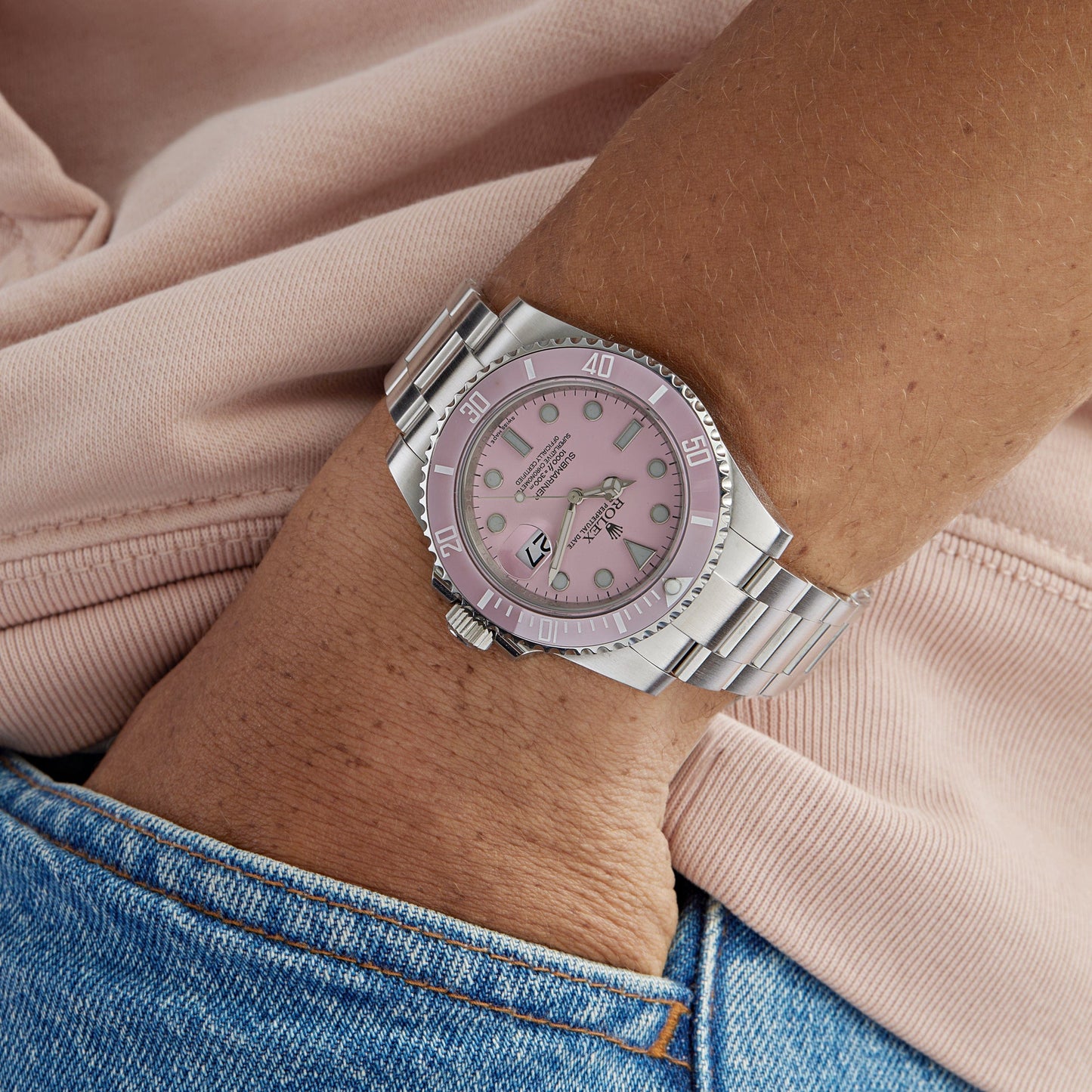 2025 Watch Submariner Date 116610LN Stainless Steel With Aftermarket Custom Made Pink Dial (2016)