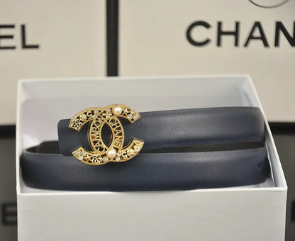 2025 6-color   double C hollow-out LOGO pearl belt