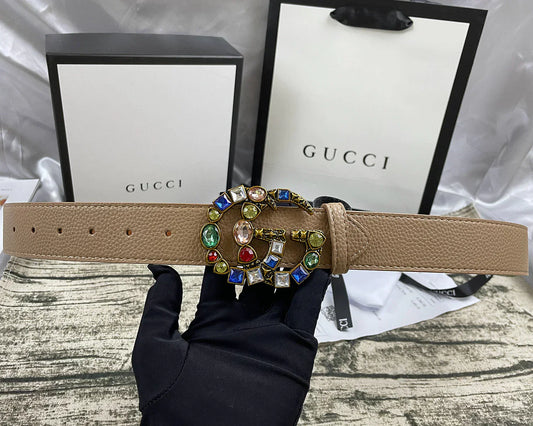 2025 belt 4 Colors  seven-color rhinestone double-sided lychee pattern belt