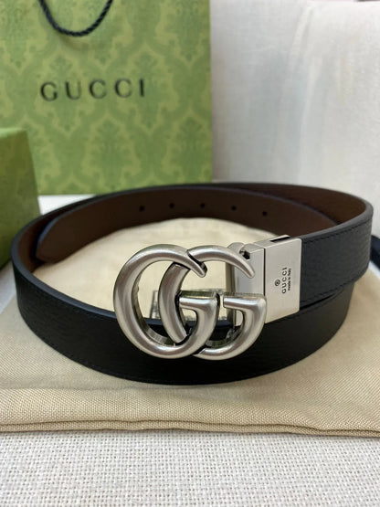2025 Double-sided imported top-layer cowhide lychee pattern belt, black and coffee, width 3.0