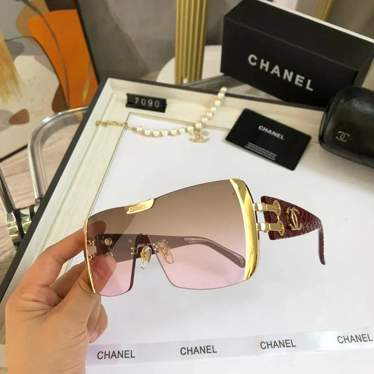 2025 Frameless trimmed large frame sunglasses