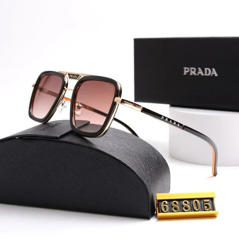 2025 Unisex Double Bridge Metal Square Sunglasses 68805