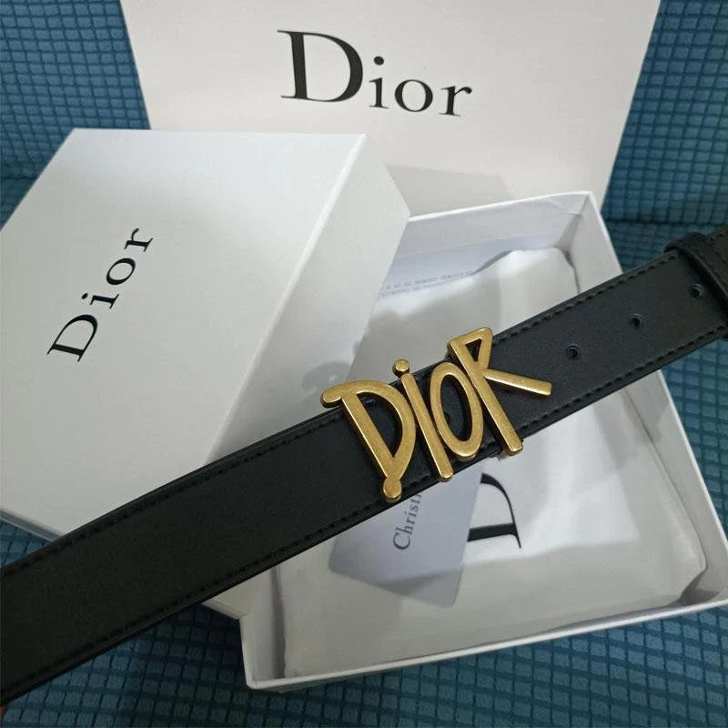 2025 Four Character Black Leather Belt