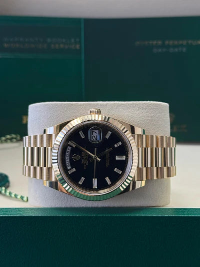 Gold President Day-Date 40mm Black Diamond Rectangular Dial - 228238 - New Watch for 2025